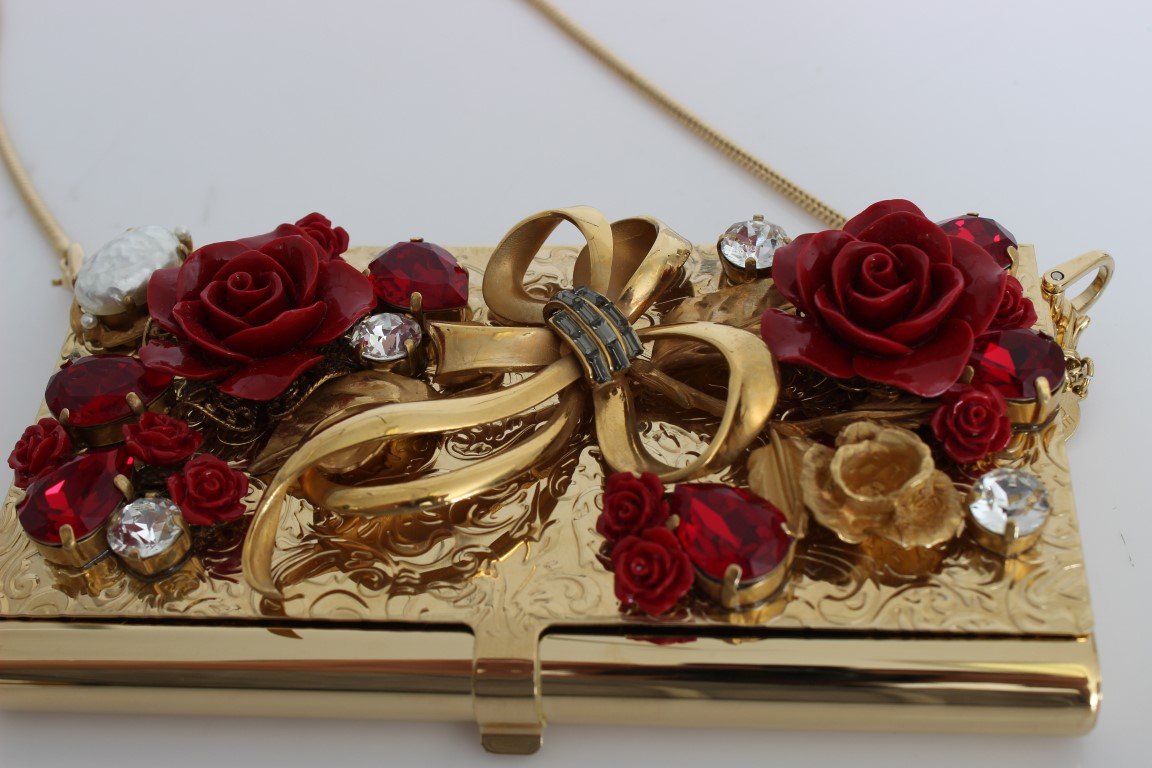 Gold Roses Crystal Clutch Bag