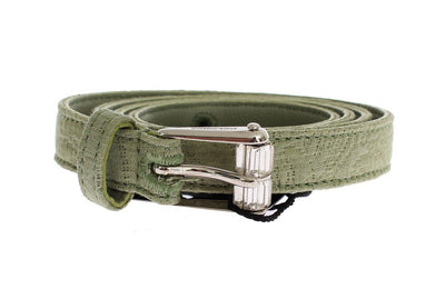 Green Cotton Silver Buckle Logo Waist Belt
