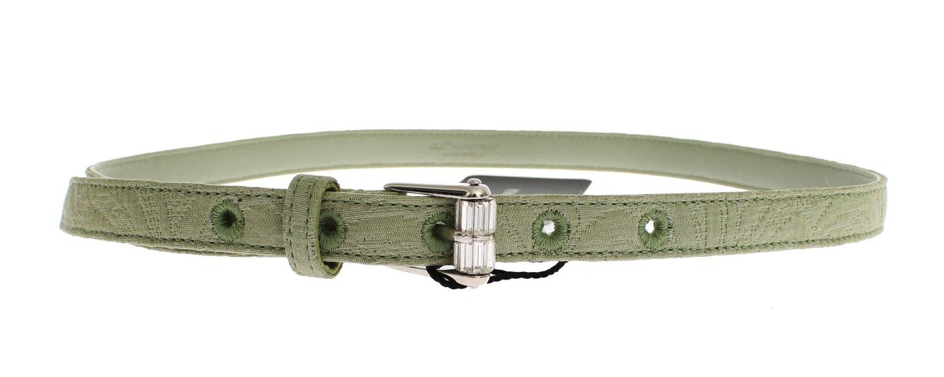 Green Cotton Silver Buckle Logo Waist Belt