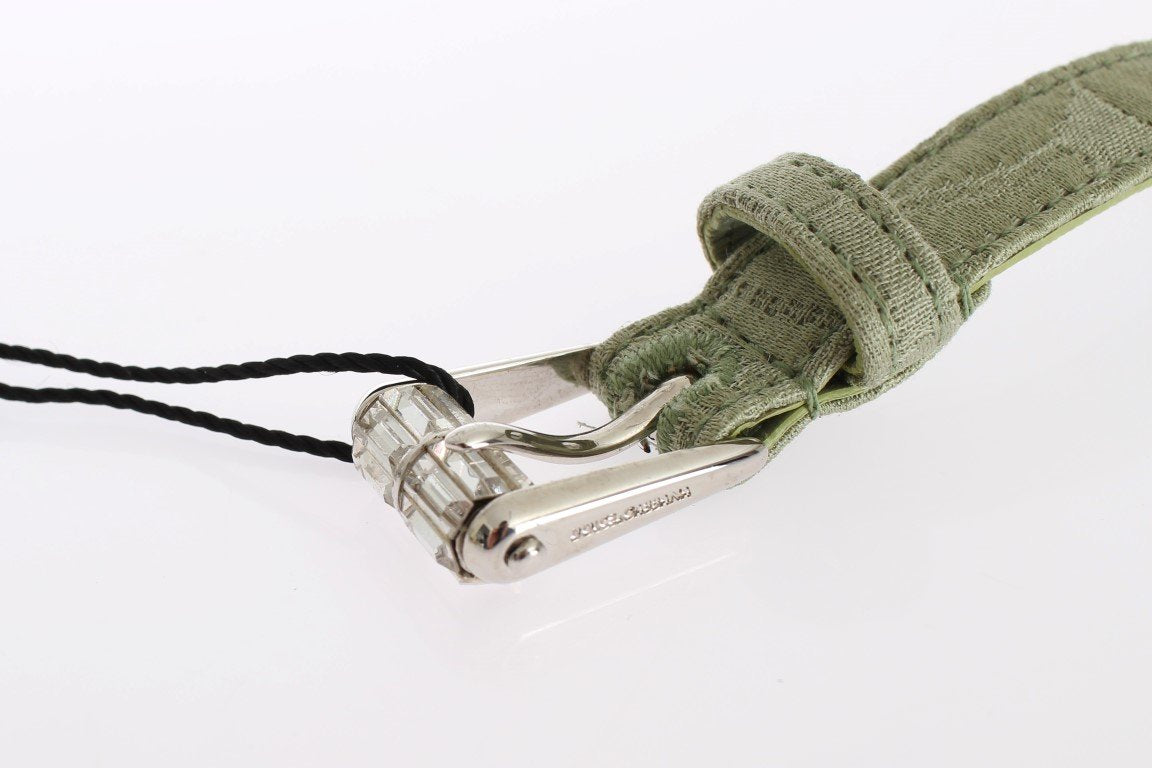 Green Cotton Silver Buckle Logo Waist Belt