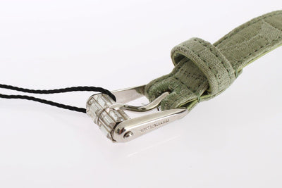 Green Cotton Silver Buckle Logo Waist Belt