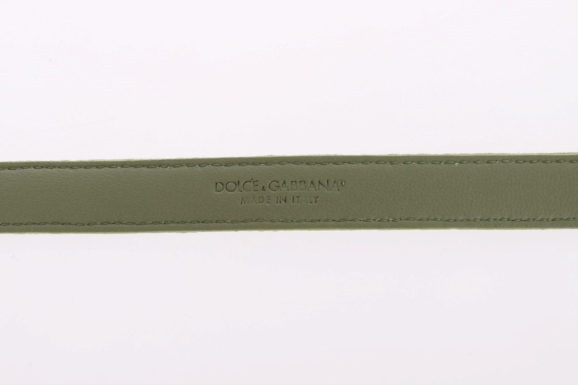 Green Cotton Silver Buckle Logo Waist Belt