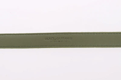Green Cotton Silver Buckle Logo Waist Belt
