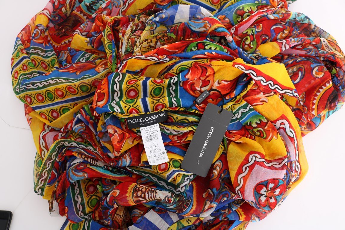 Multicolor Silk Carretto Cape Kaftan Tunic Long Dress
