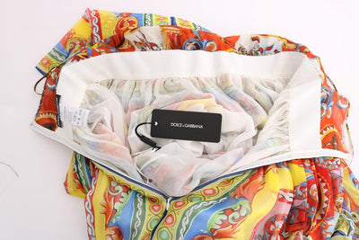 Multicolor Silk Carretto Print Long Maxi Dress