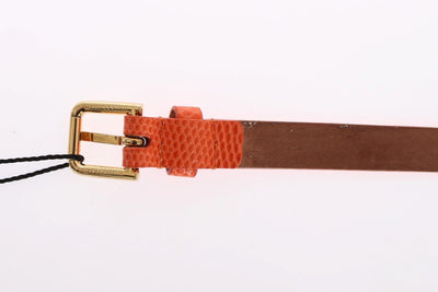 Orange Snakeskin Gold Buckle Logo Waist Belt