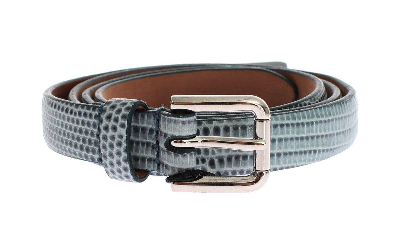 Blue Snakeskin Silver Buckle Logo Waist Belt