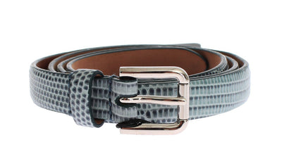 Blue Snakeskin Silver Buckle Logo Waist Belt