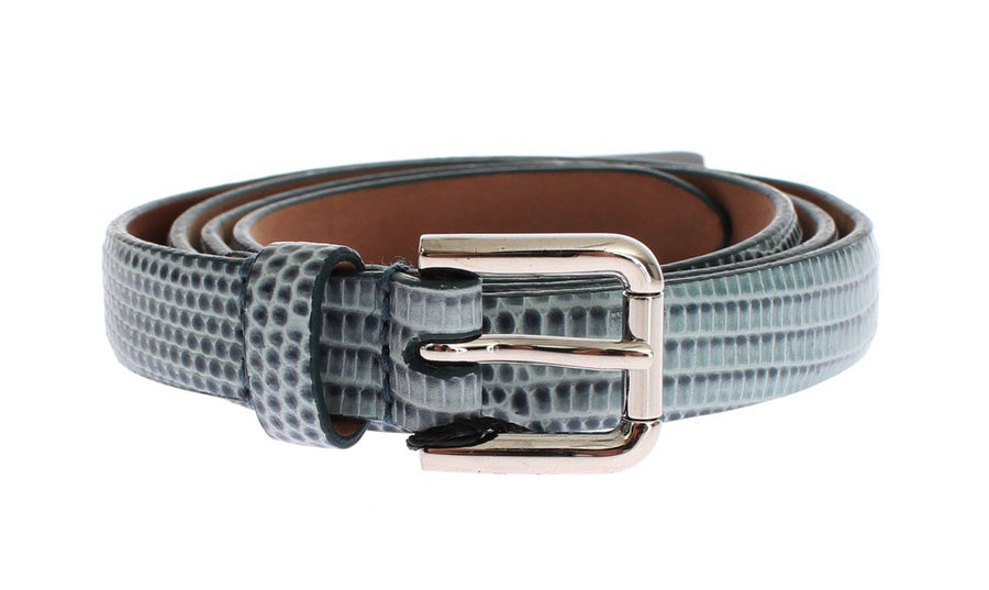 Blue Snakeskin Silver Buckle Logo Waist Belt