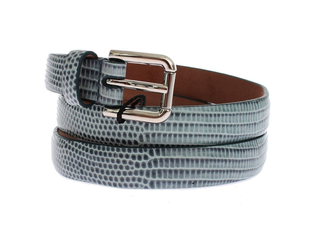 Blue Snakeskin Silver Buckle Logo Waist Belt