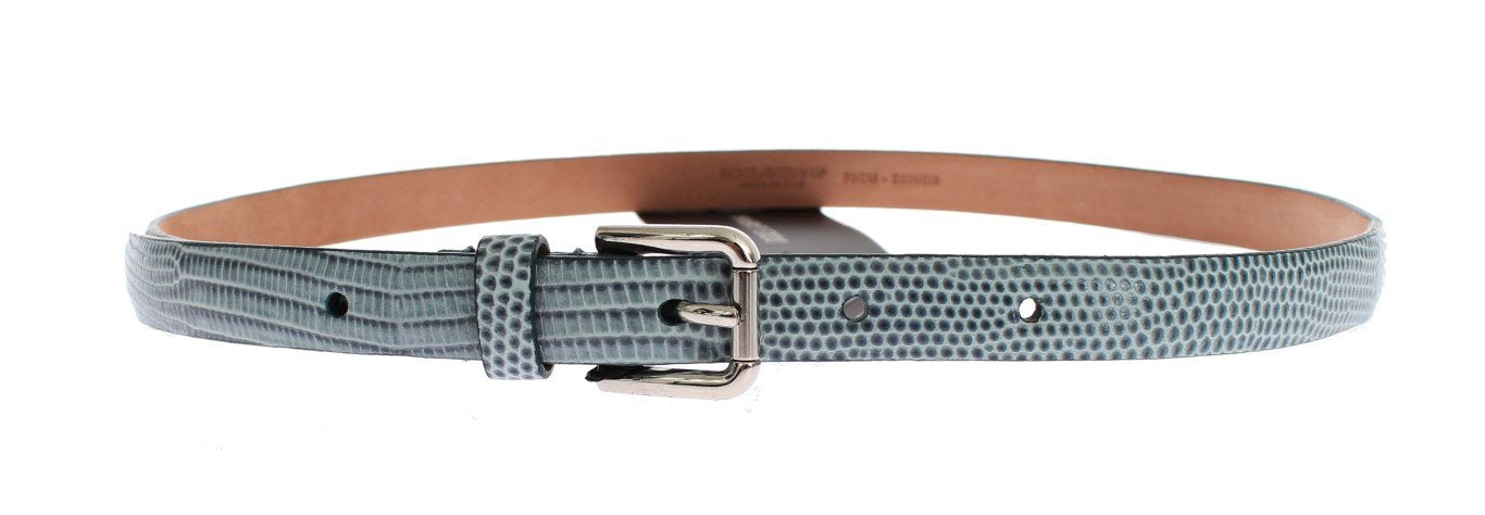 Blue Snakeskin Silver Buckle Logo Waist Belt