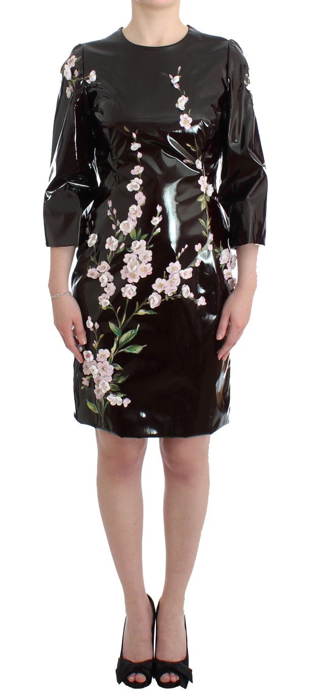 Black patent floral HANDPAINTED dress