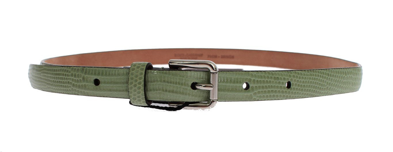 Green Snakeskin Silver Buckle Logo Waist Belt
