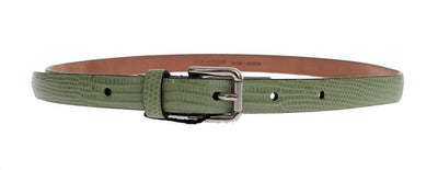 Green Snakeskin Silver Buckle Logo Waist Belt