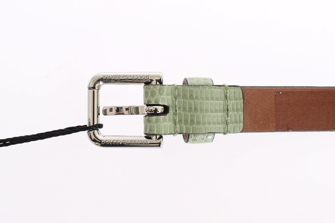 Green Snakeskin Silver Buckle Logo Waist Belt