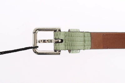 Green Snakeskin Silver Buckle Logo Waist Belt