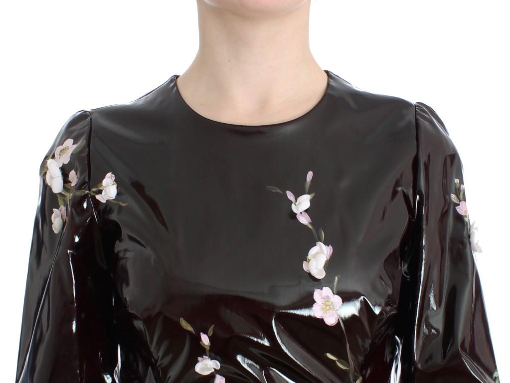 Black patent floral HANDPAINTED dress