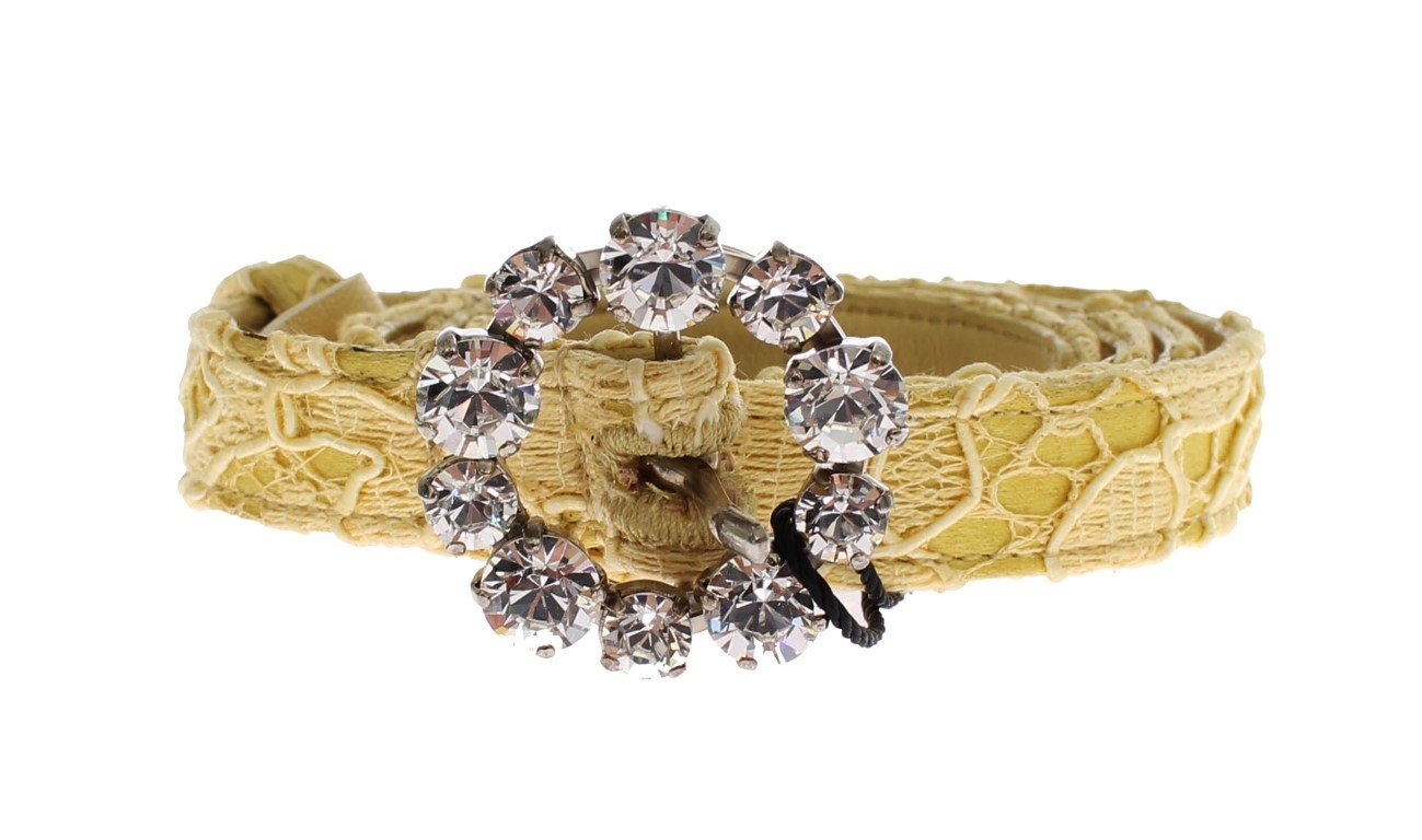 Yellow Lace Leather Crystal Buckle Belt