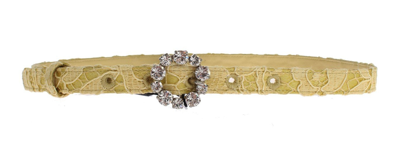 Yellow Lace Leather Crystal Buckle Belt