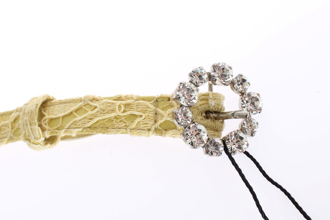 Yellow Lace Leather Crystal Buckle Belt