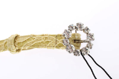 Yellow Lace Leather Crystal Buckle Belt