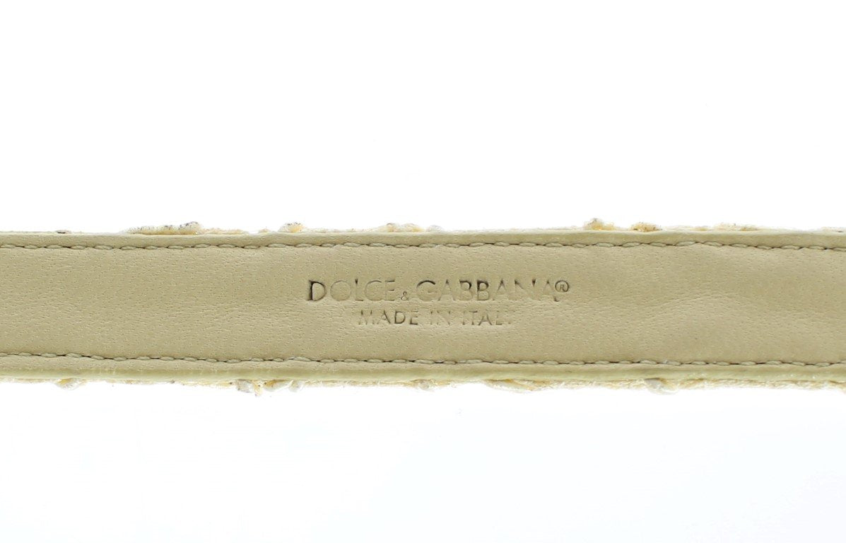 Yellow Lace Leather Crystal Buckle Belt