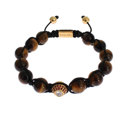 CZ Tiger Eye 18K Gold 925 Silver Bracelet