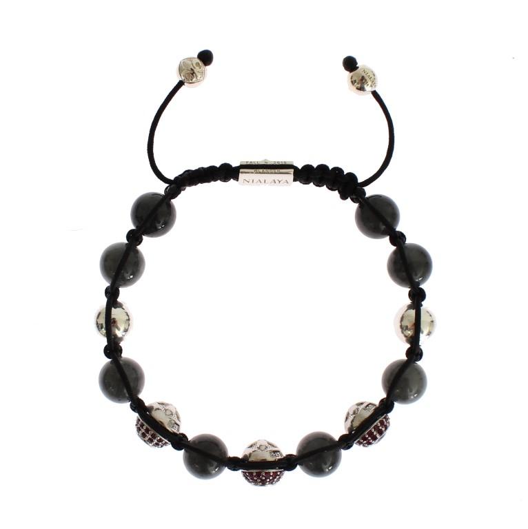 Red CZ Gray Agate 925 Silver Bracelet