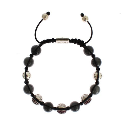 Red CZ Gray Agate 925 Silver Bracelet