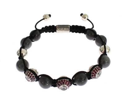 Red CZ Gray Agate 925 Silver Bracelet