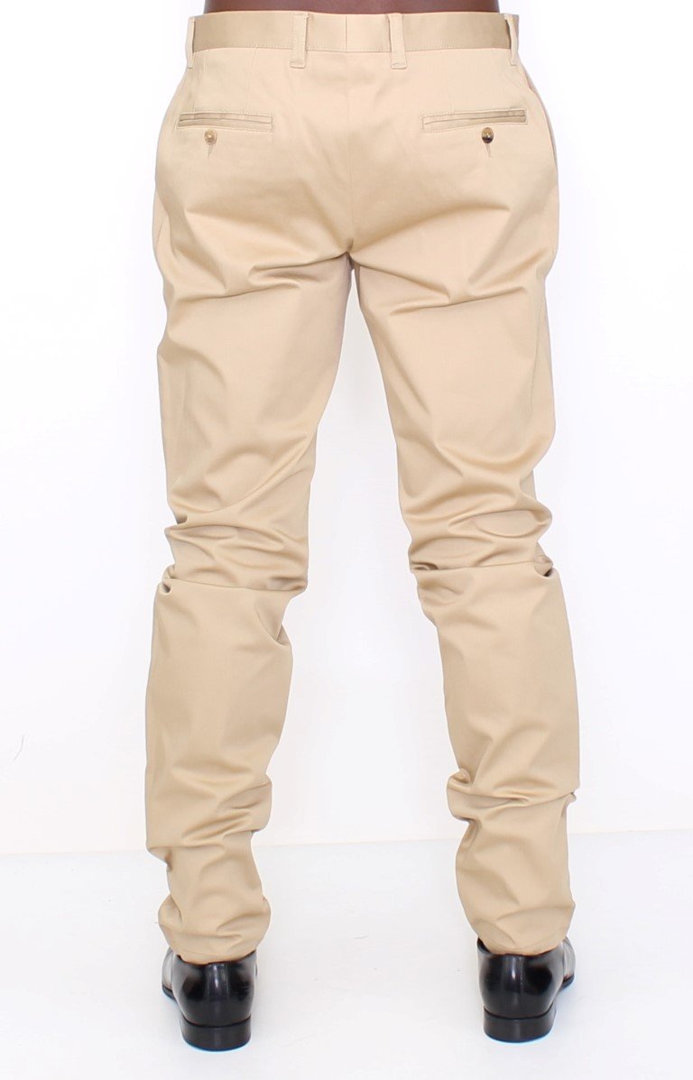 Beige Cotton Stretch Chinos Pants