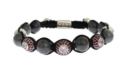 Red CZ Gray Agate 925 Silver Bracelet