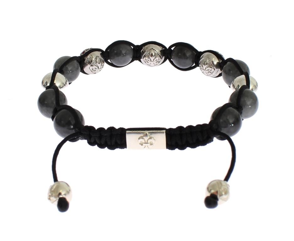 Red CZ Gray Agate 925 Silver Bracelet