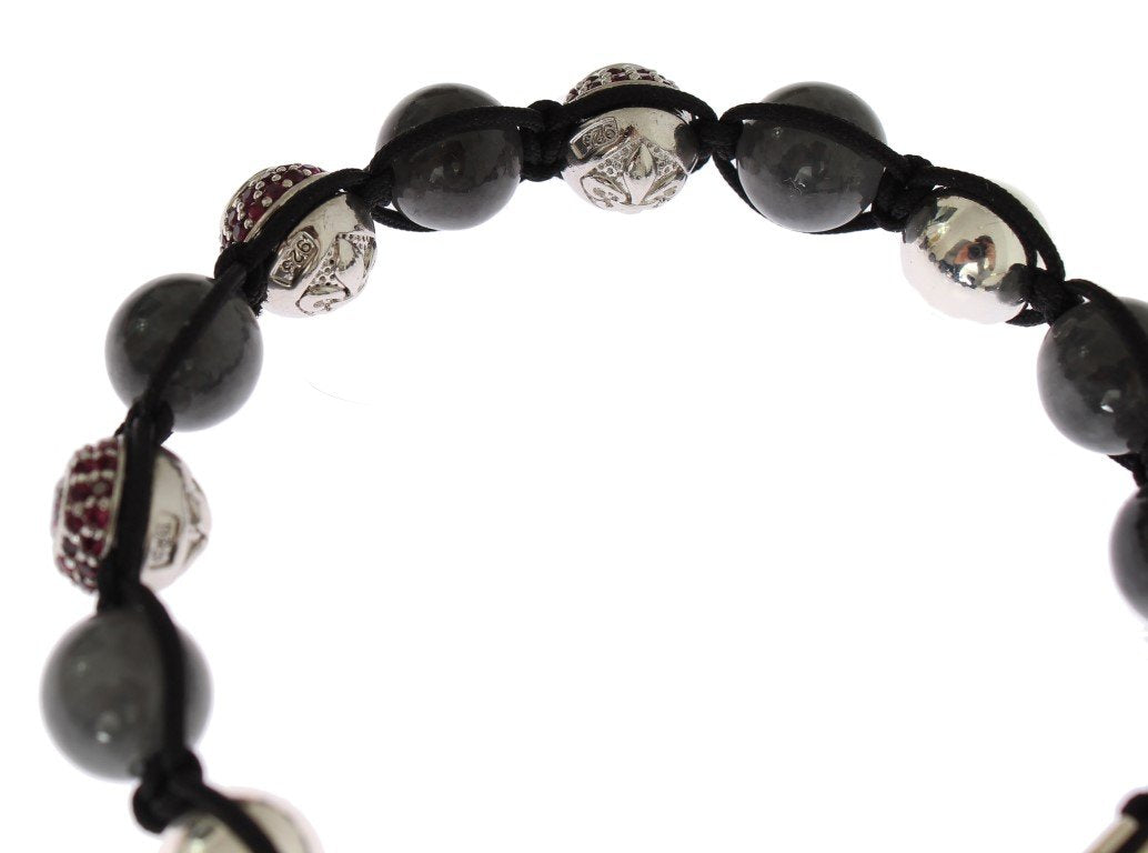 Red CZ Gray Agate 925 Silver Bracelet