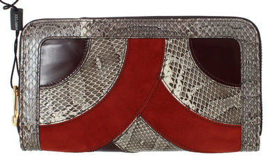 Gray Red Snakeskin Leather Snakeskin Continental Wallet
