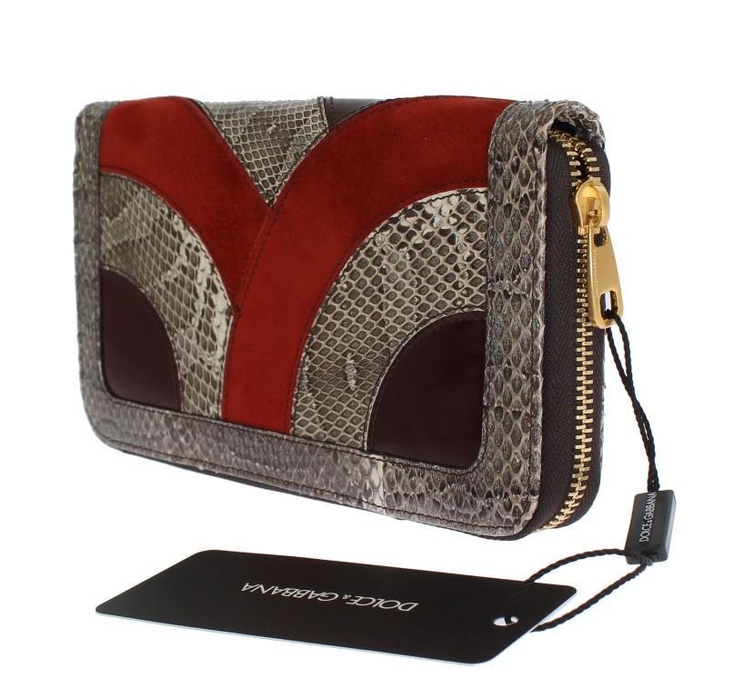 Gray Red Snakeskin Leather Snakeskin Continental Wallet