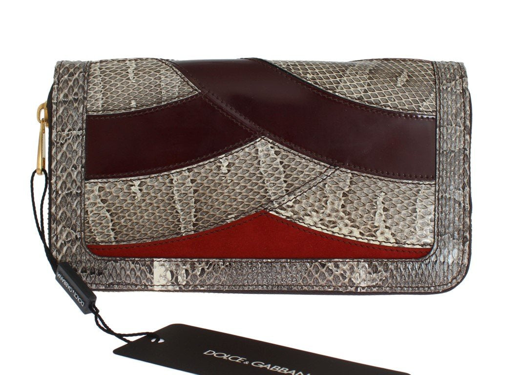 Gray Red Snakeskin Leather Snakeskin Continental Wallet