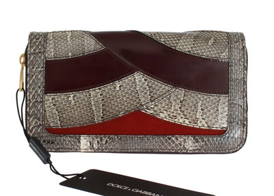 Gray Red Snakeskin Leather Snakeskin Continental Wallet