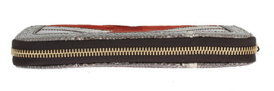 Gray Red Snakeskin Leather Snakeskin Continental Wallet