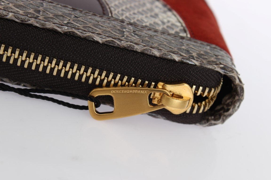 Gray Red Snakeskin Leather Snakeskin Continental Wallet