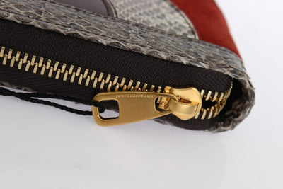 Gray Red Snakeskin Leather Snakeskin Continental Wallet