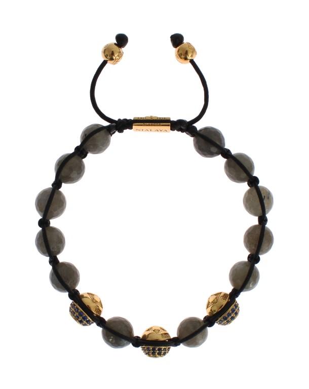 Blue CZ Labrodite Gold 925 Silver Bracelet