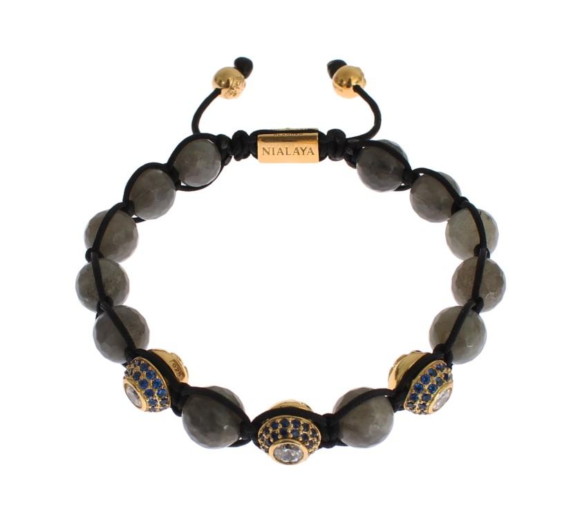 Blue CZ Labrodite Gold 925 Silver Bracelet