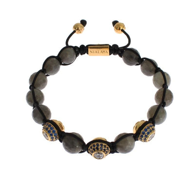Blue CZ Labrodite Gold 925 Silver Bracelet