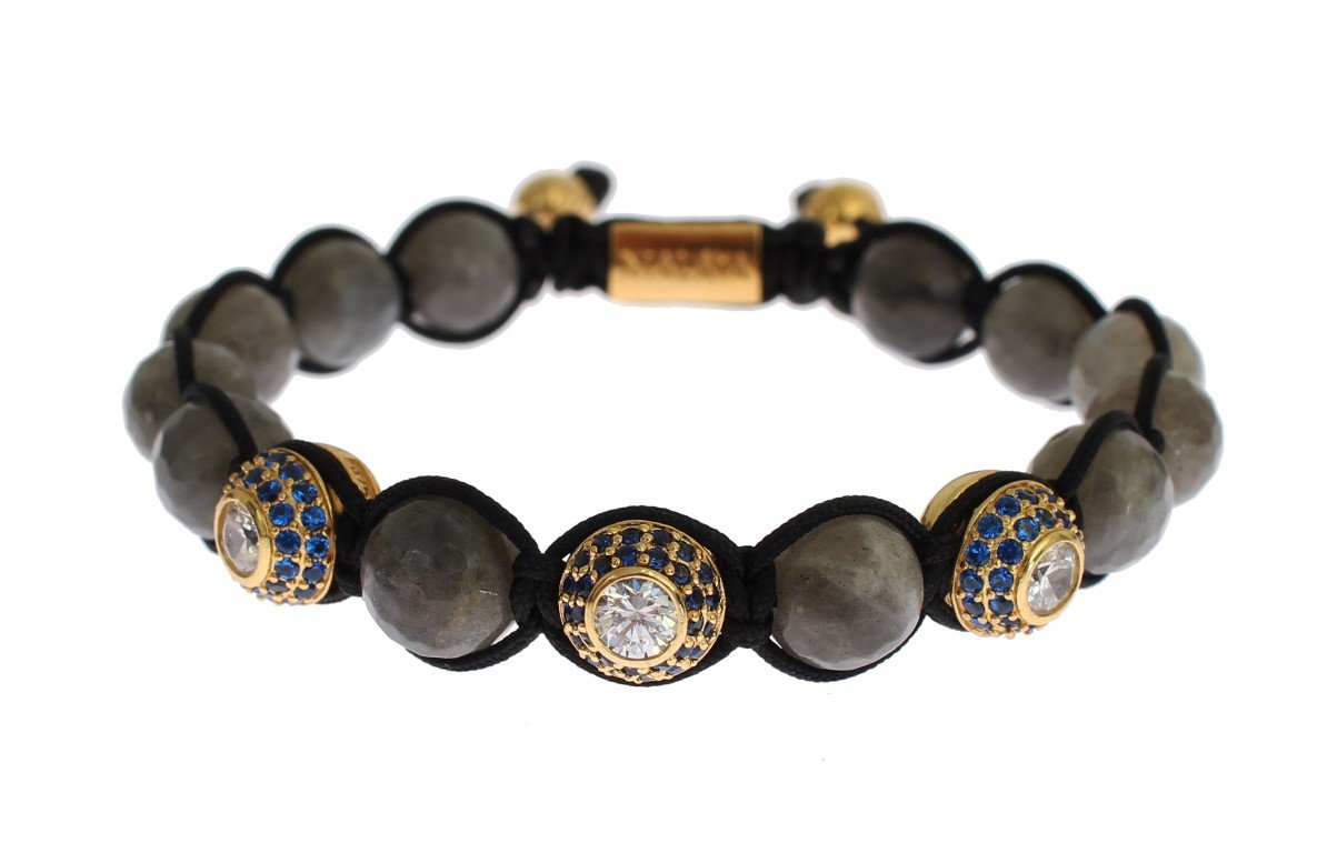Blue CZ Labrodite Gold 925 Silver Bracelet