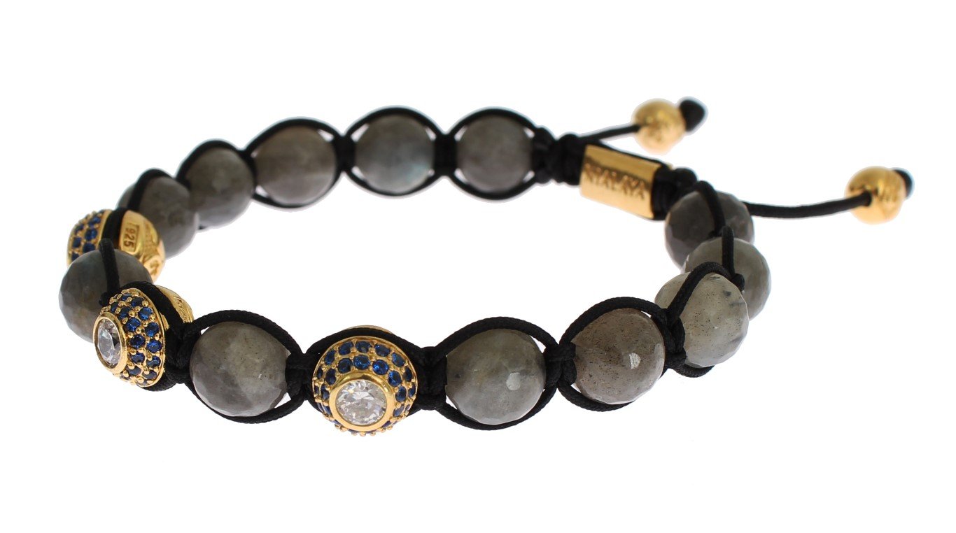 Blue CZ Labrodite Gold 925 Silver Bracelet