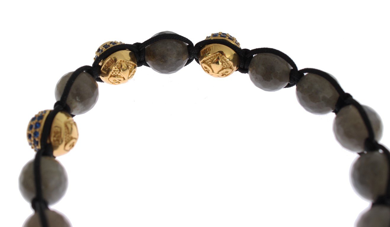 Blue CZ Labrodite Gold 925 Silver Bracelet