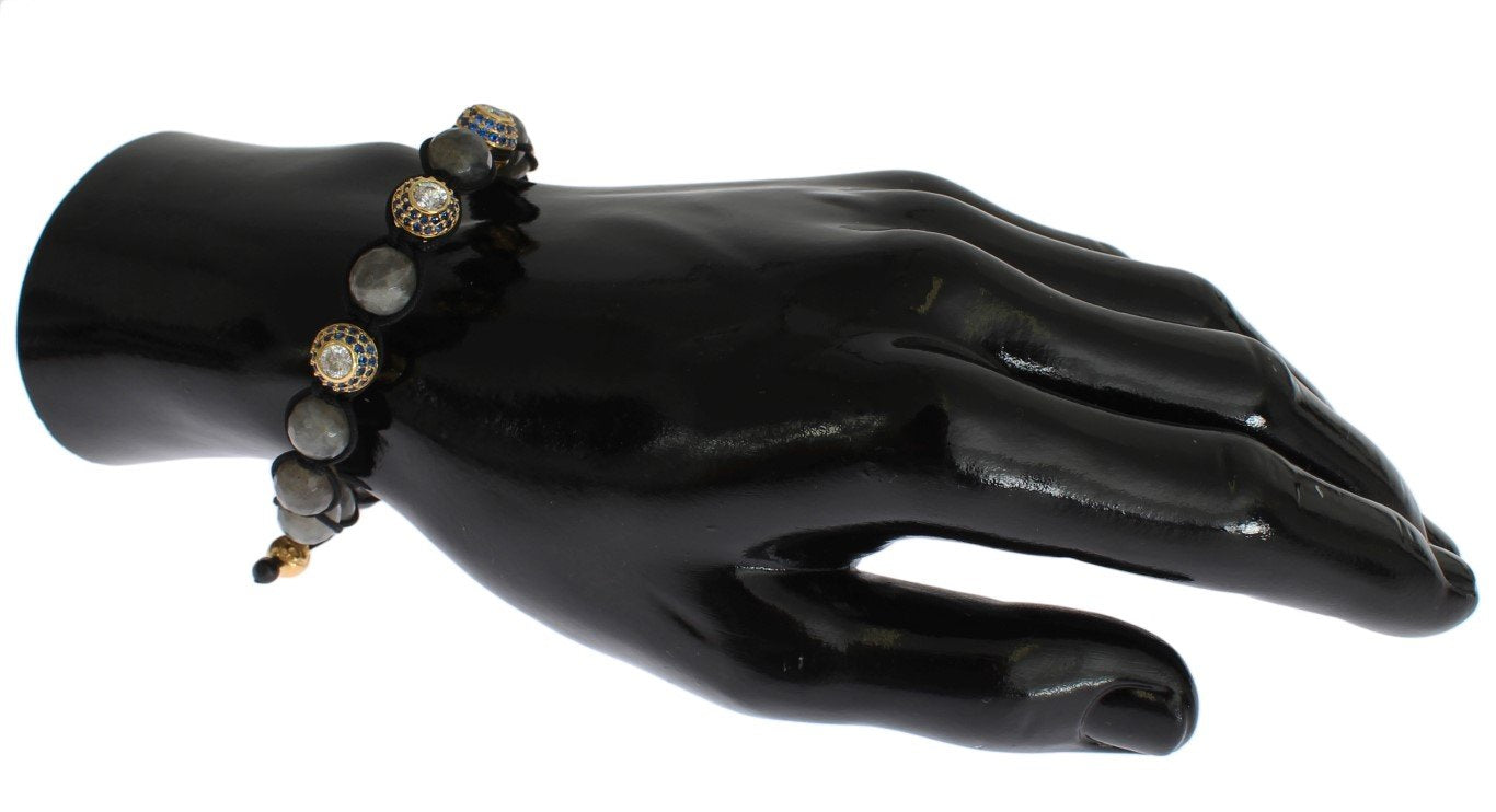 Blue CZ Labrodite Gold 925 Silver Bracelet