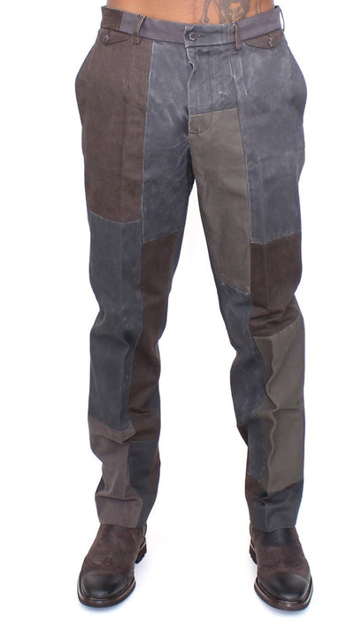 Brown Gray Patchwork Slimfit Pants Chinos