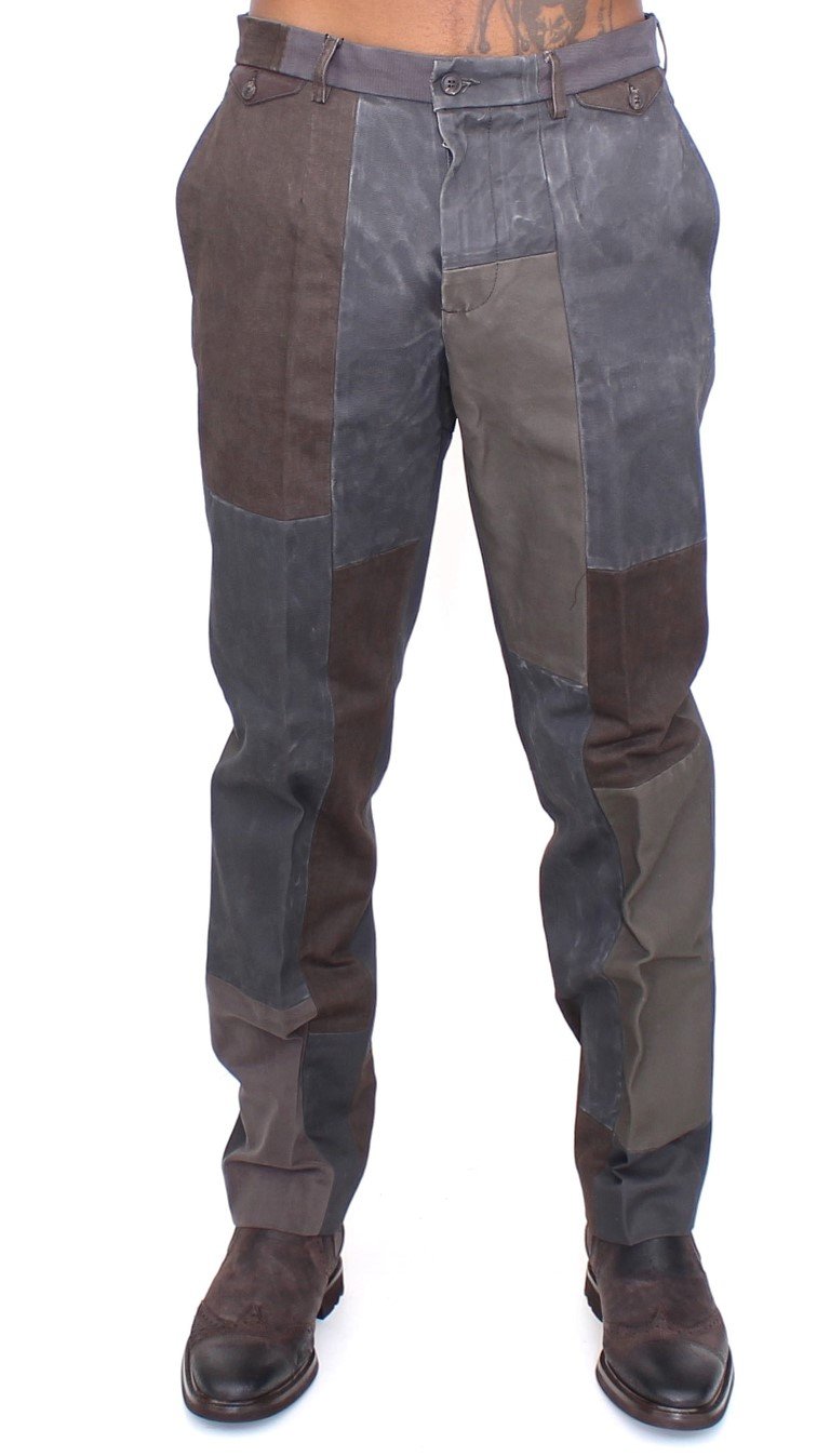 Brown Gray Patchwork Slimfit Pants Chinos